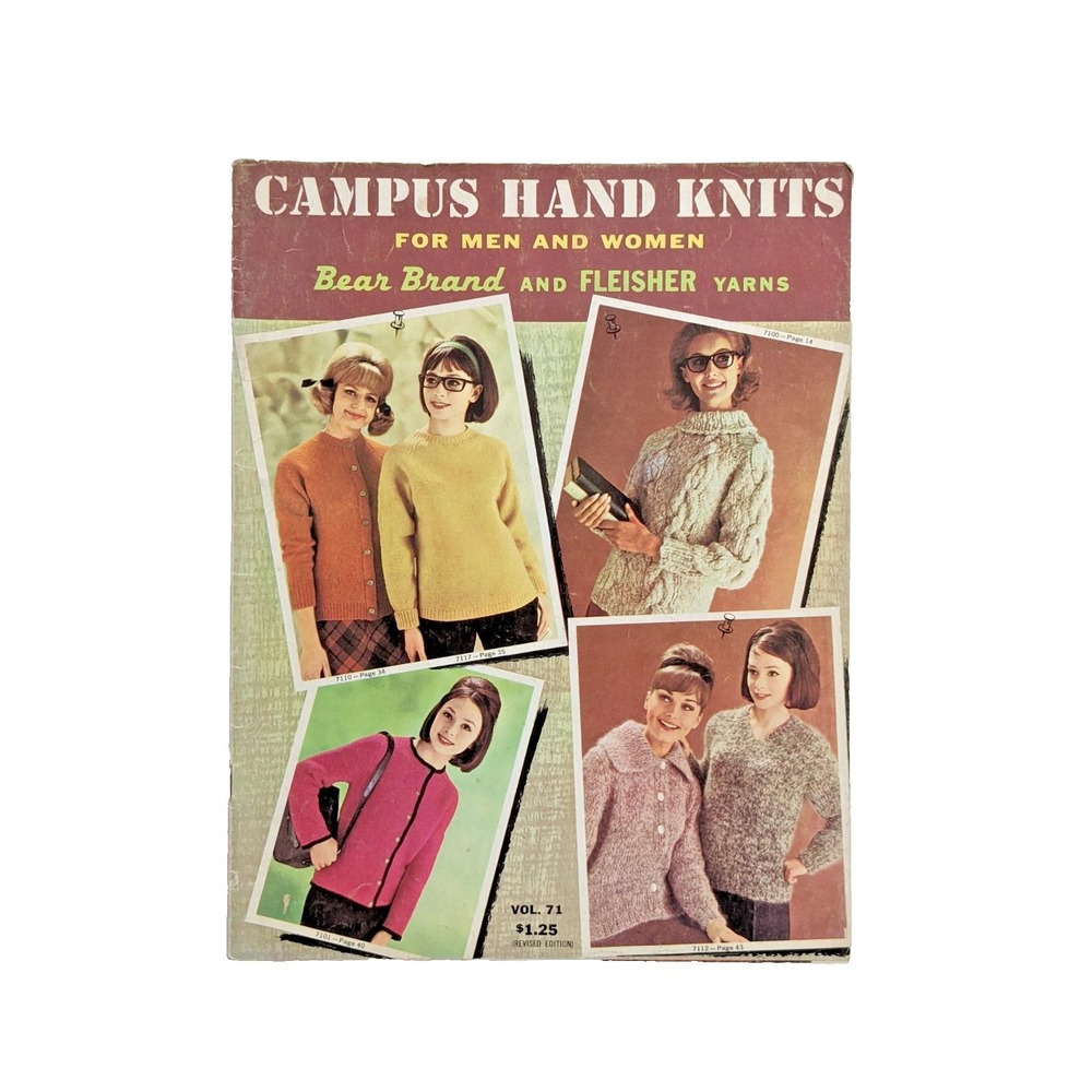 1963 Campus Hand Knits for Men & Women 32 Patterns Bear Brand & Fleisher Yarns